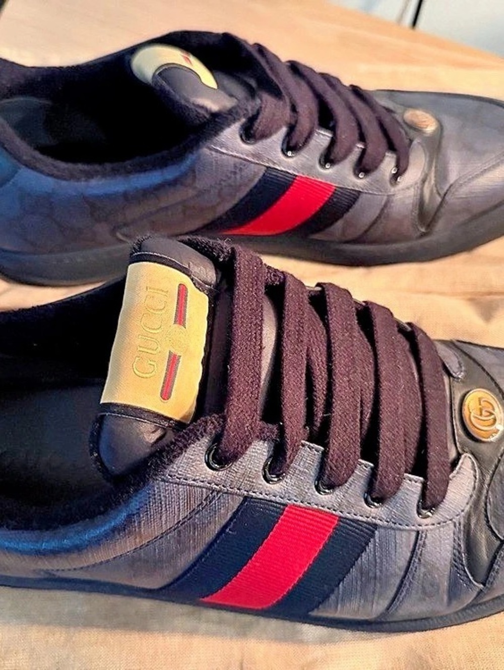 Gucci GG Monogram Canvas Low-Top Sneakers with Web Stripe